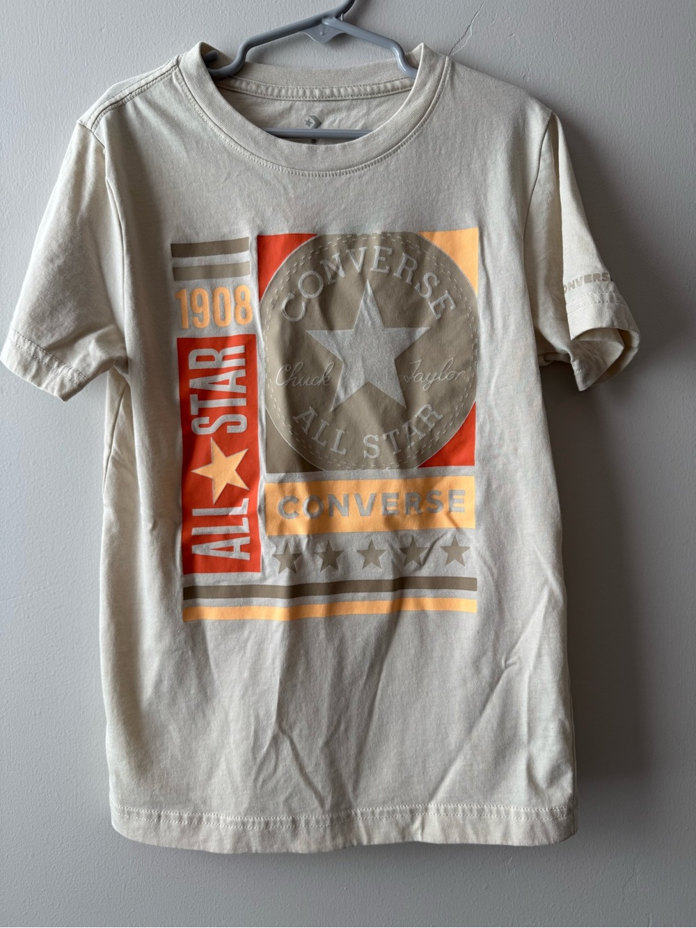 Converse Kids Short-Sleeve Graphic Tee in Cream with Orange Accents